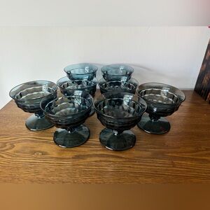 Vintage Indiana Glass Whitehall Riviera Blue Cubist Dessert glasses - Set of 8